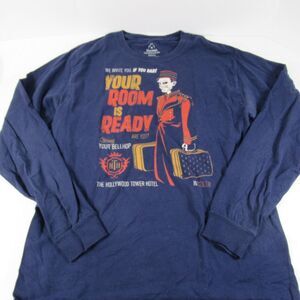 Disney Hollywood‎ Tower Hotel Bellhop T-Shirt Blue Size Adult Medium Long Sleeve